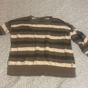 Vintage Eddie Bauer Olive and Cream Striped Crewneck Sweater